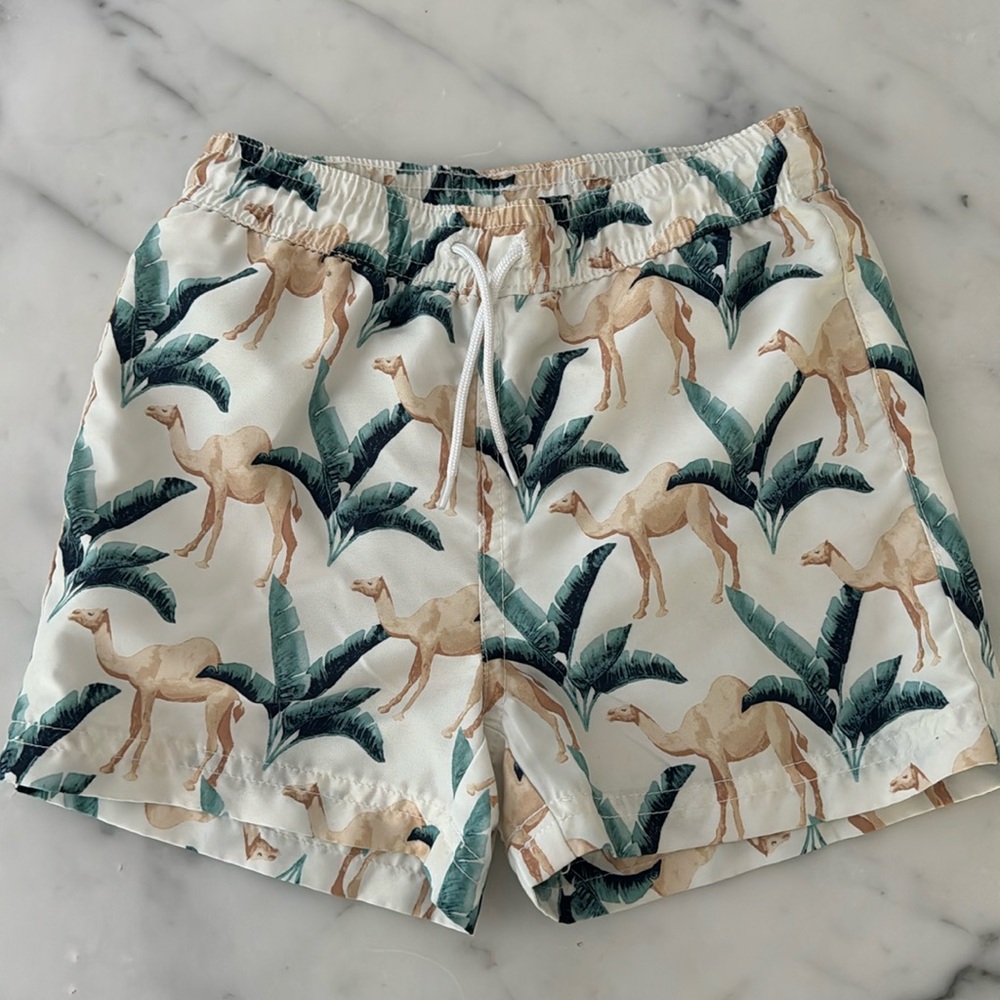 Janie and Jack Camel Print Swim Trunks